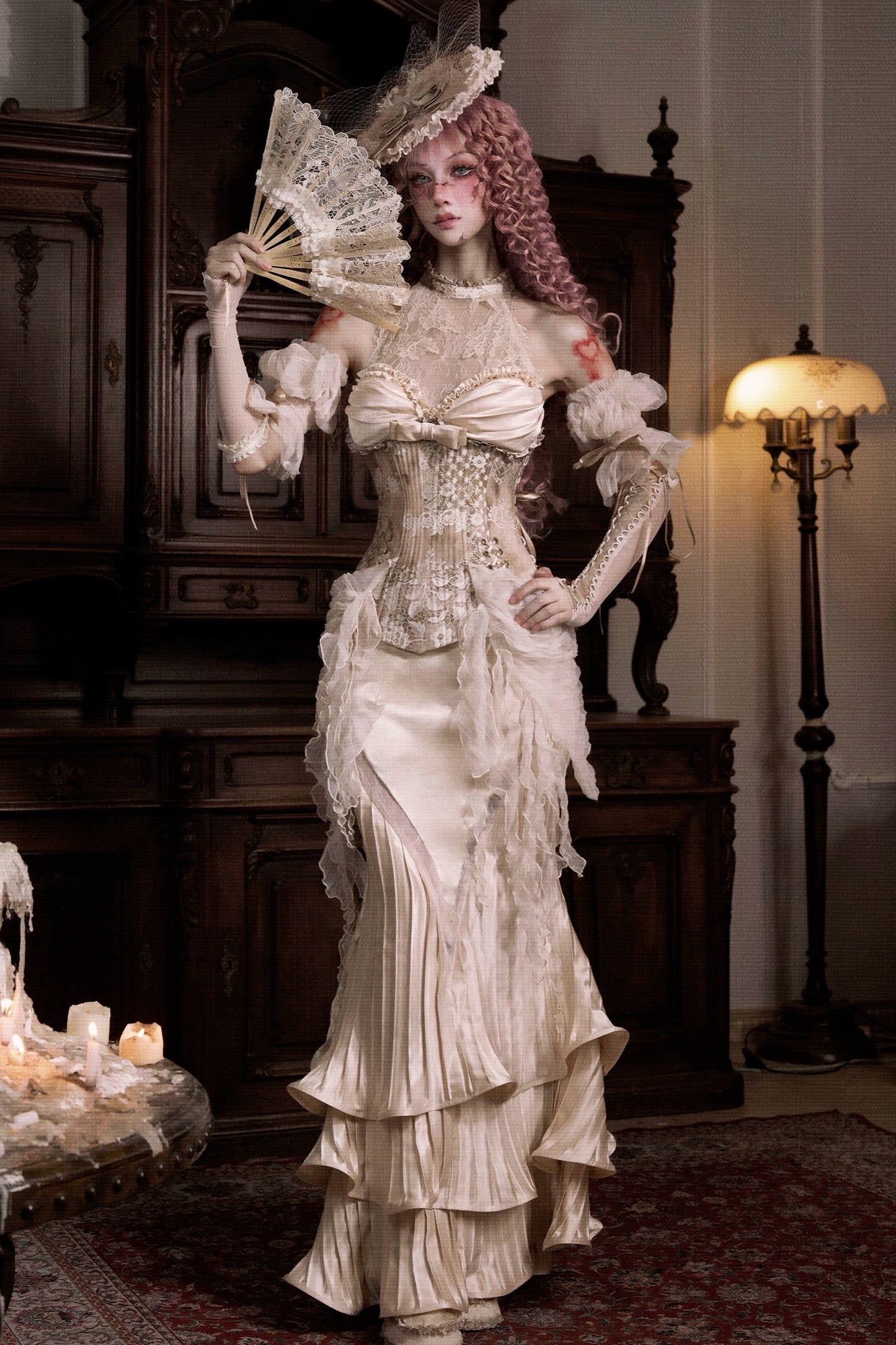 フレンチロココサテンロングマーメイドスカート