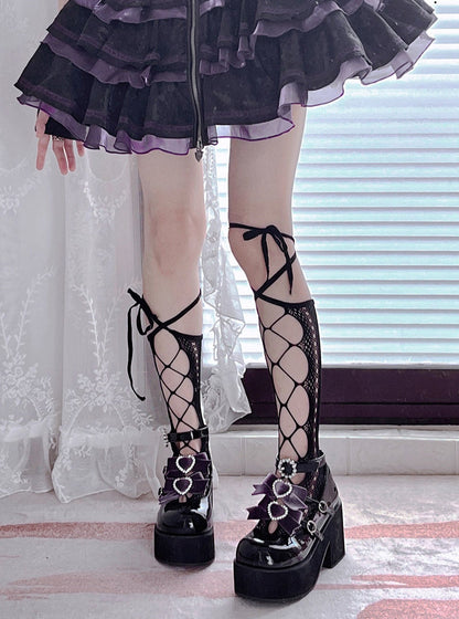 [Date limite de réservation : 20 mars] Chaussures à plateforme à trois boules en ruban doux.