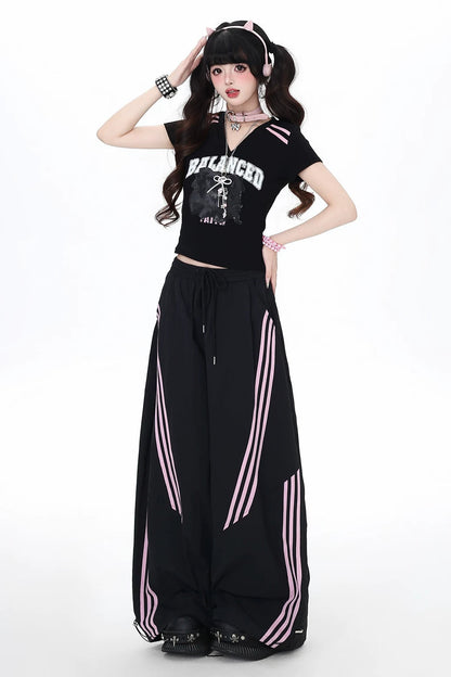 カジュアルモードストライプルーズパンツ