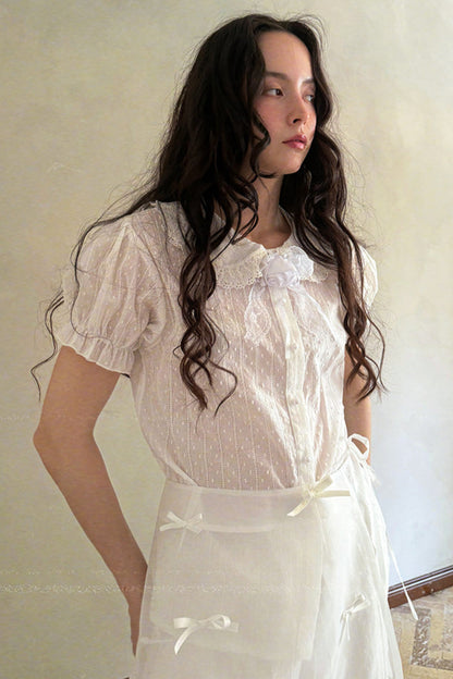 Camisa de algodón con mangas abullonadas de muñeca de cuento de hadas