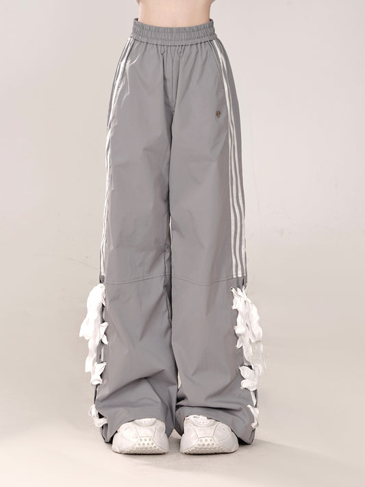 Kellykitty Thrill Lace Grey Versatile Design Preppy Casual Straight-Leg Mop Track Pants