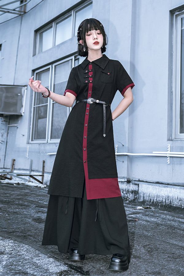 ダークチャイナカントリーシャツワンピース