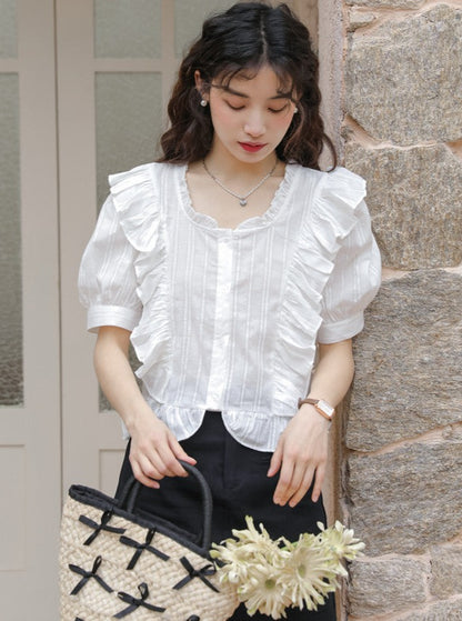 Retro Frill Square Air Color Short Tops