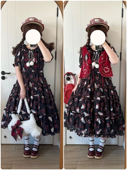 [Pre-order Deadline: January 31] Forest Berry Rabbit Series Daily Puff Sleeve Dress