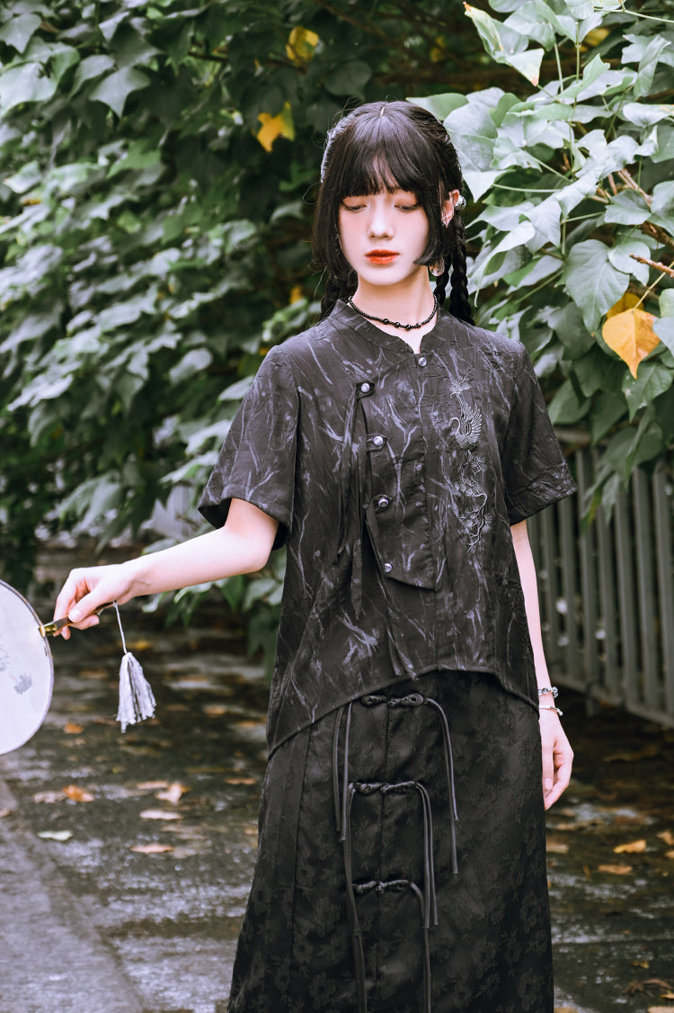 Retro China Tassel Stand Collar Shirt