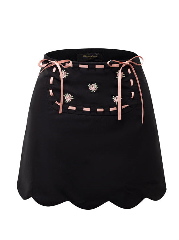 Summer Rose Garden Embroidered Sweet Suspender Top Skirt Set