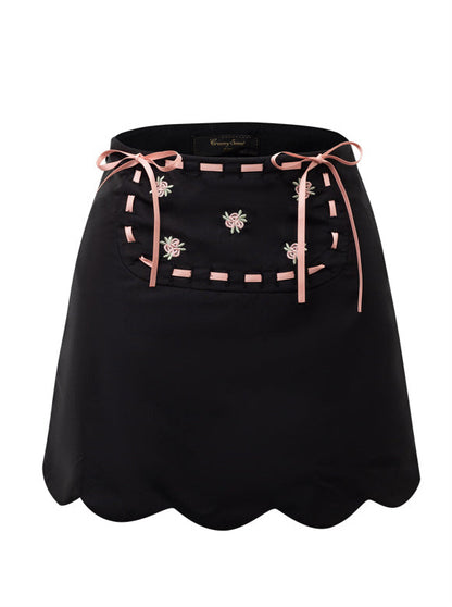 Summer Rose Garden Embroidered Sweet Suspender Top Skirt Set