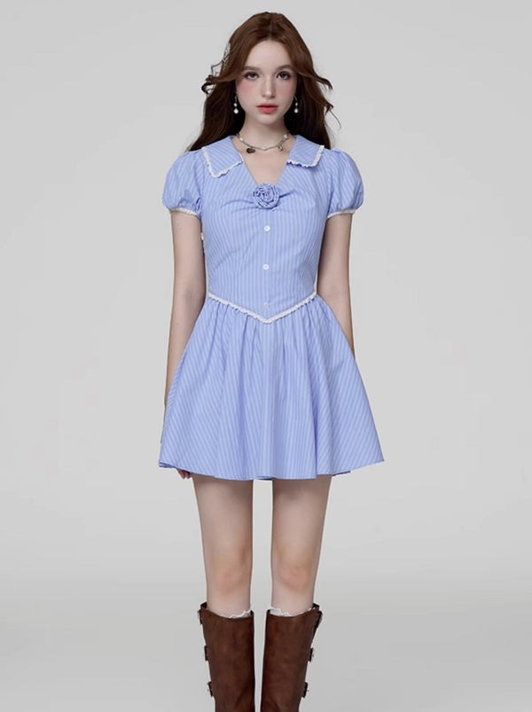 Romantic rose puff sleeve dress