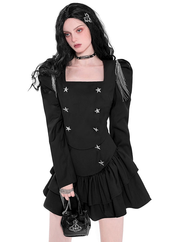 Mode Chic One Shoulder Puff Sleeves + Tutu Skirt