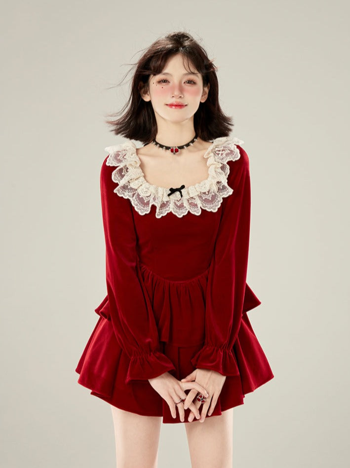 Red Raisin Collar Velvet Dress