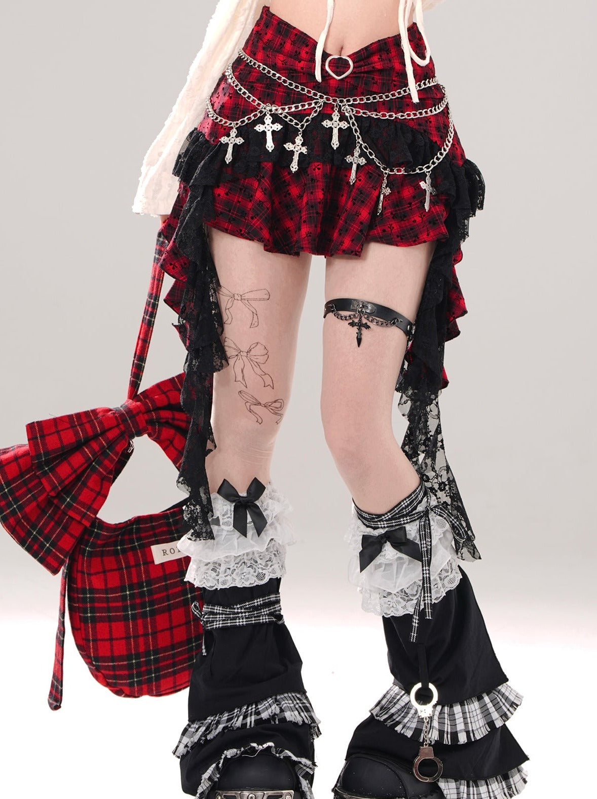 Rock Dark Check Lace Skirt