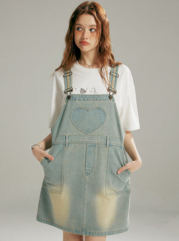Heart denim overall