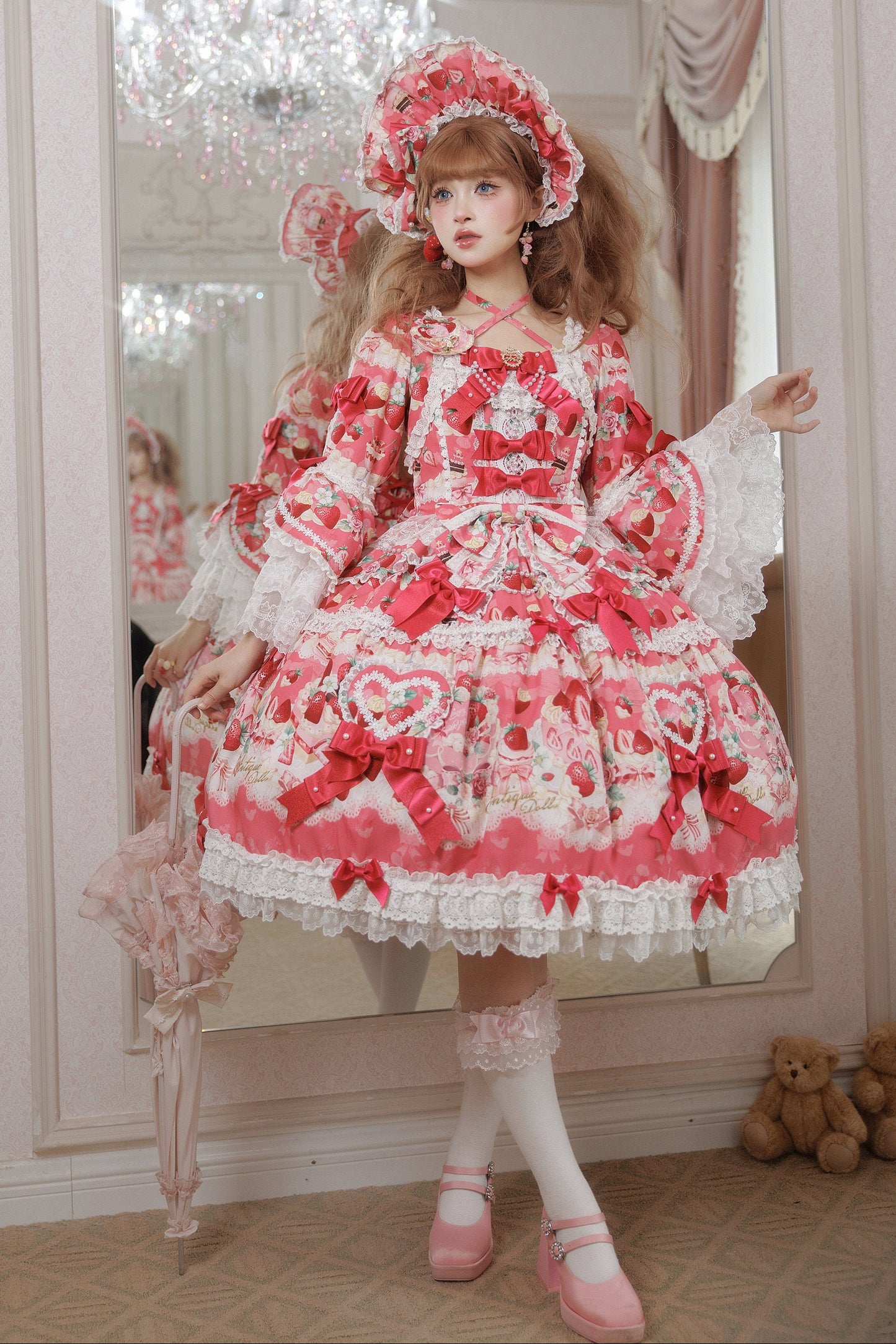 【2月27日予約締切】ストロベリーアンティークドールドレス＋フルセット＋ボンネット＋カチューシャ