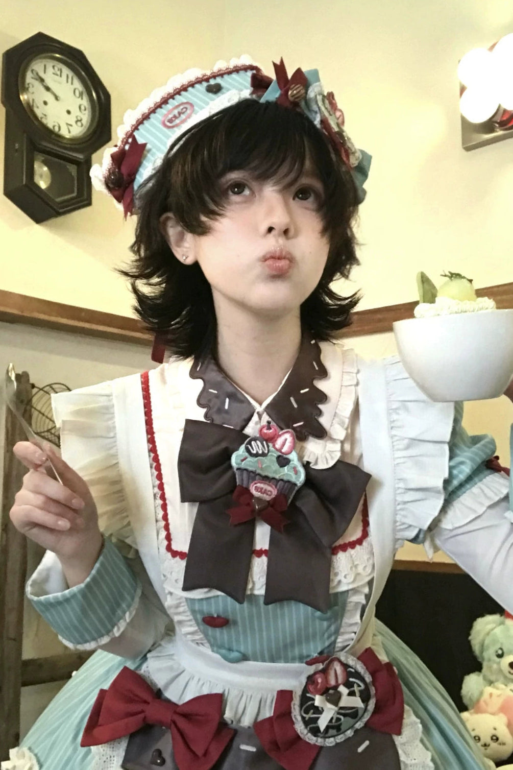 【3月20日予約締切】ミントチョコレートロリータドレス+スリーブ+エプロン+クリップ+ハット+テール