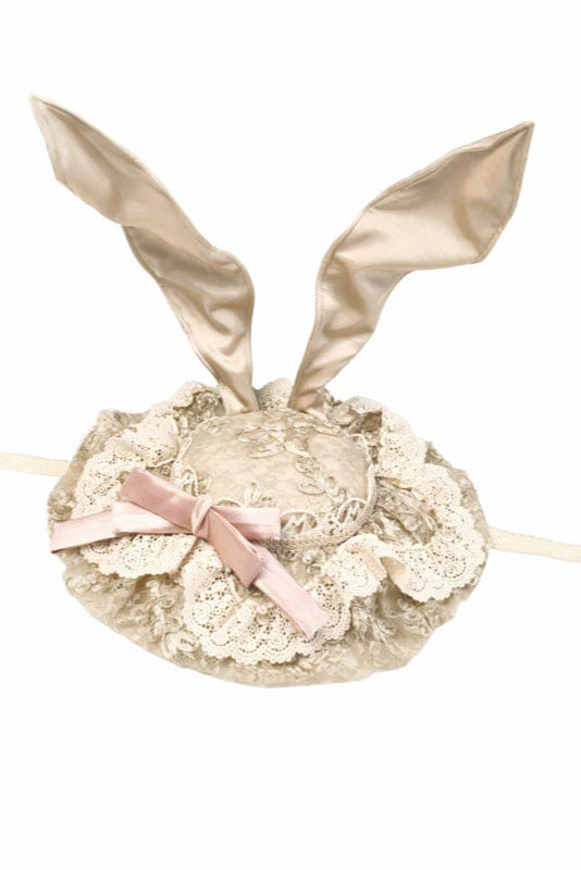 French Rococo Elegant Rabbit Ear Cap + Mesh Flat Cap + Mesh Bow Cap