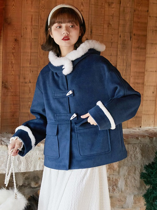 Boa Hooded Horn Button Wool Coat