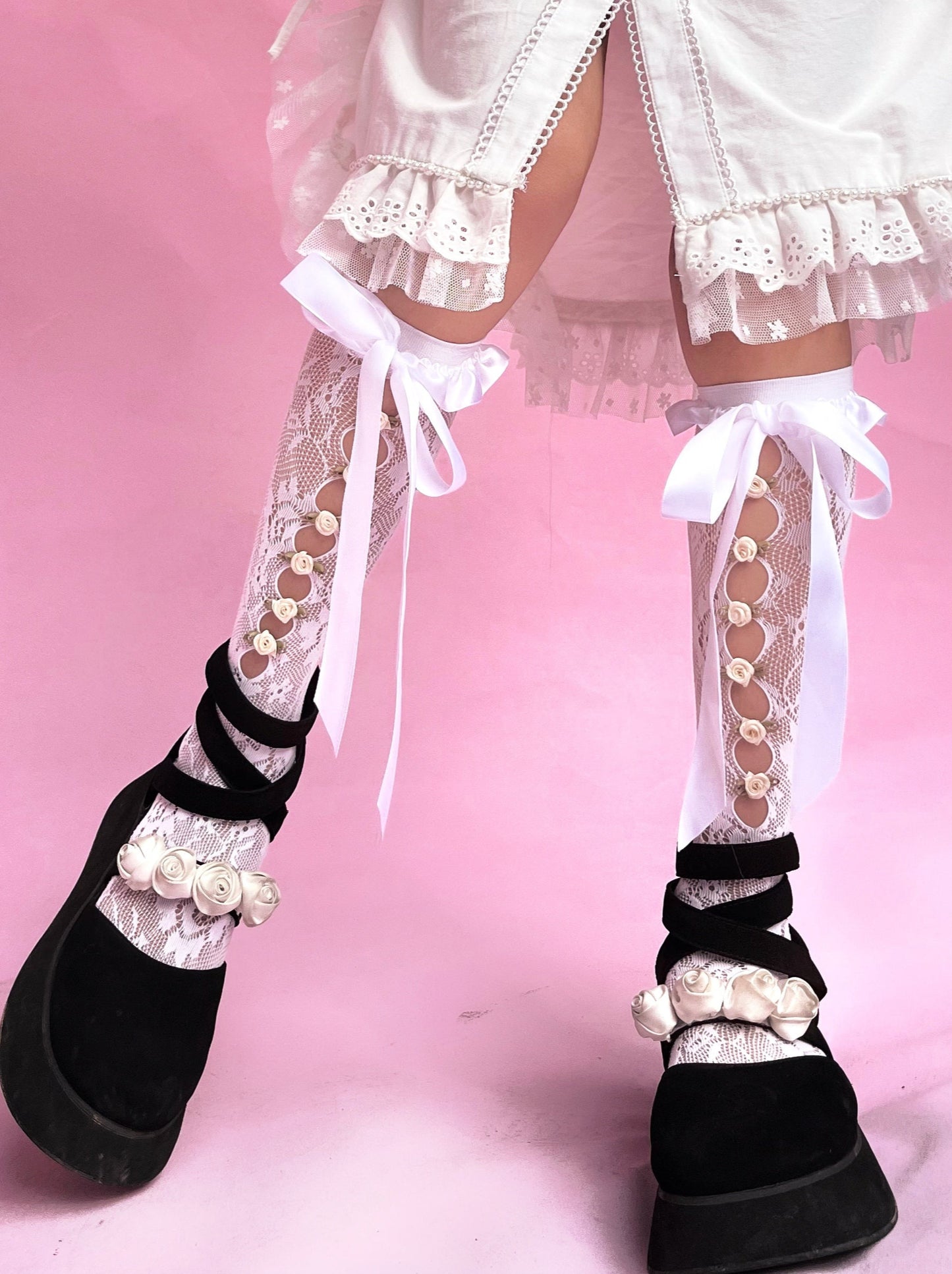 Rose Ribbon Lace Lolita High Socks