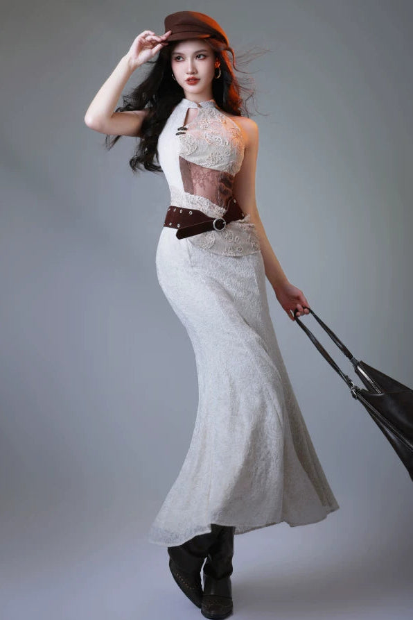 White Lace Sheer Mode Dress