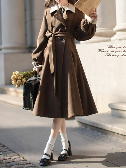 复古棕色格纹卷边无袖多层连衣裙 + 珍珠丝带配饰 + 经典腰带外套 [保留产品]。
