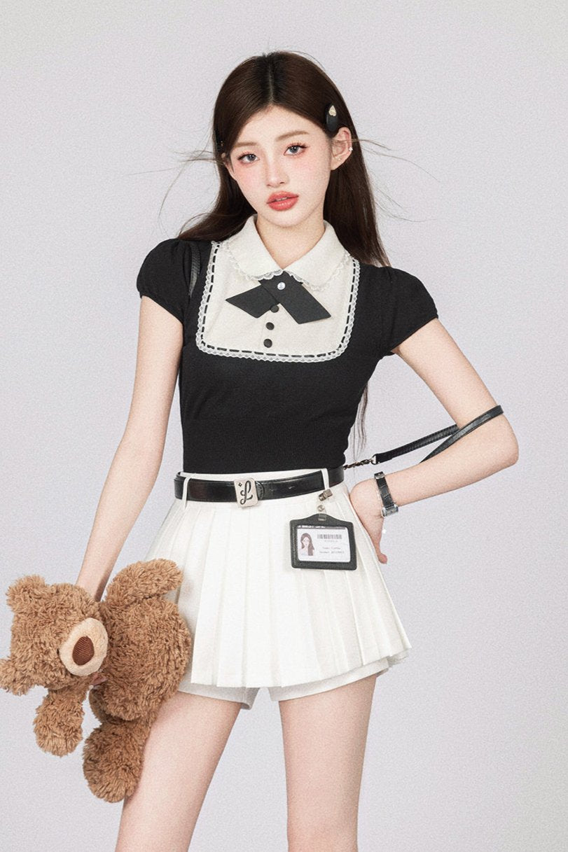 Sweetheart School Girl Knit Top + Short Skirt