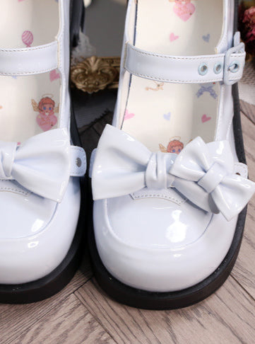 Lolita Sweet Round Toe Mid Heel Ribbon Mary Jane Shoes