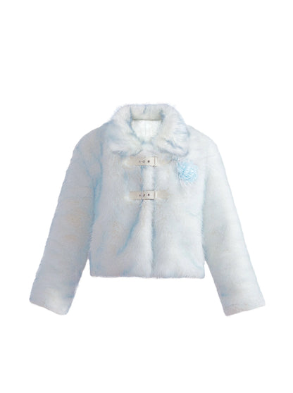 Ice Blue Flower Fur Coat