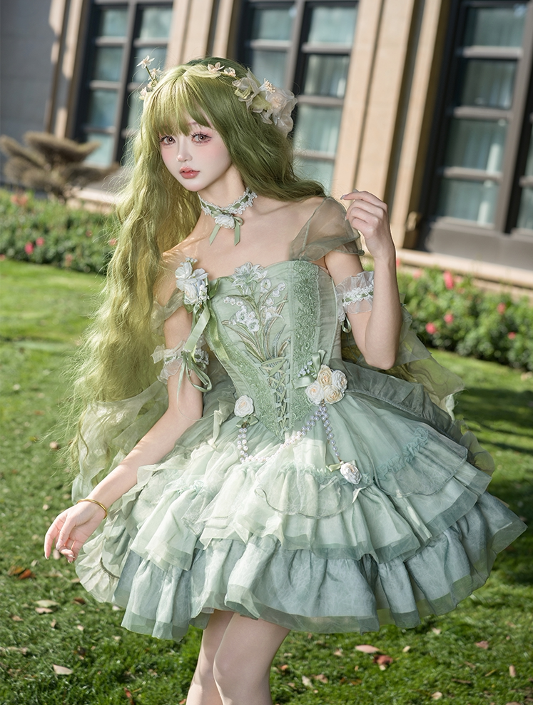 [Order Deadline: April 5] Green Fairy Wizard Floral Lolita Dress + Full Set + Accessories