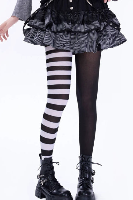 ゴシックアシンメトリカルスボーダータイツ