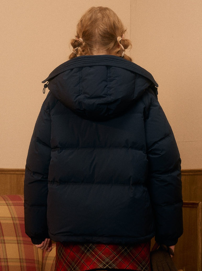 Retro Short Hooded Raglan Sleeve Down Jacket