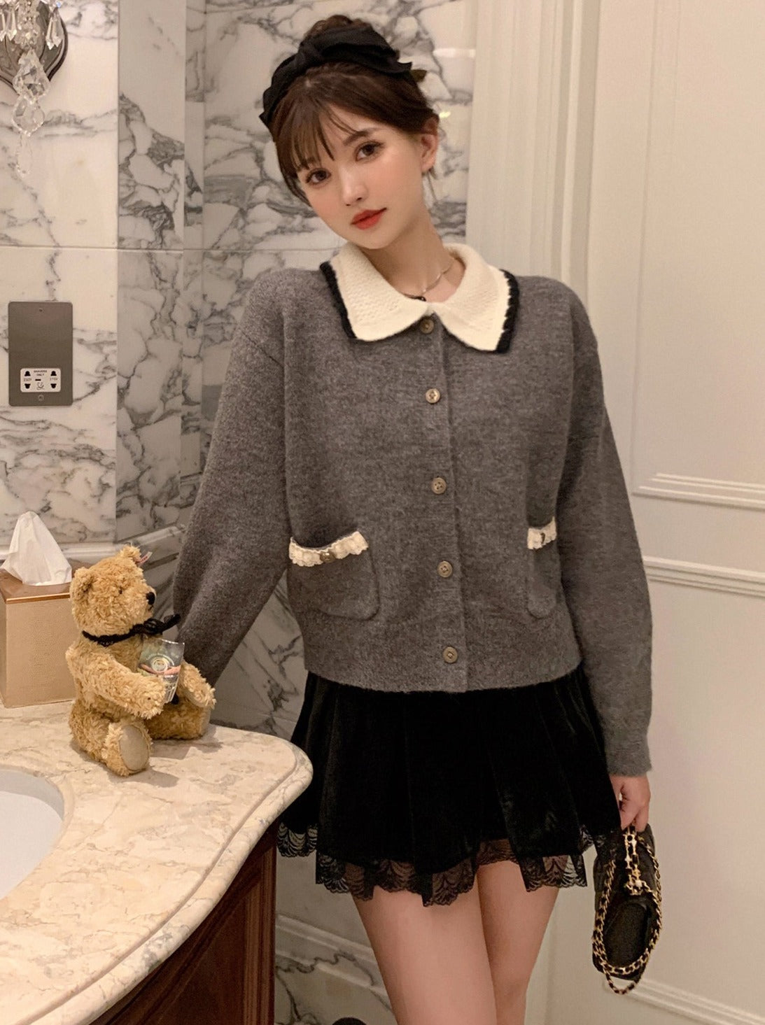 Retro girly ribbon cardigan