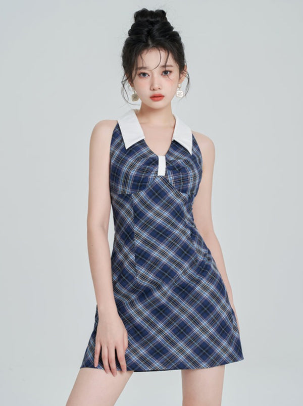 Navy Blue College Style Two Piece Dress