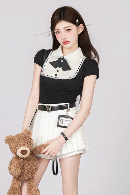 Sweetheart School Girl Knit Top + Short Skirt