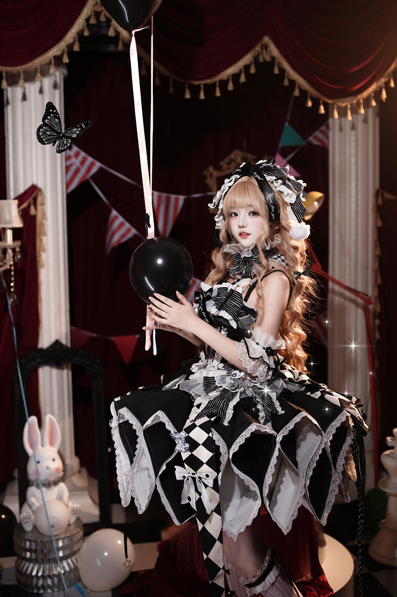 【12月8日予約締切】サーカスロリータエレガントレトロゴシックピエロドレスセット＋アクセサリーコンプリート
