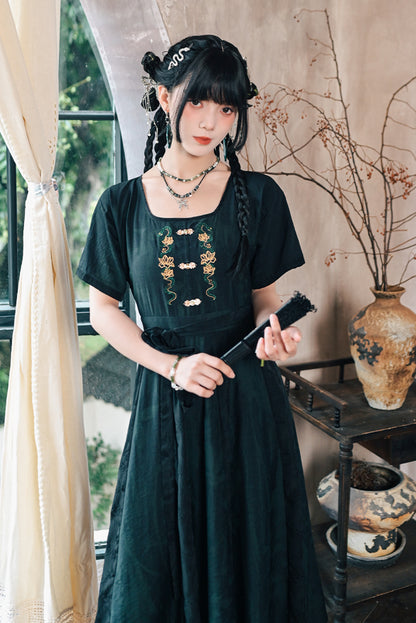 チャイナステッチジャカードロングドレス