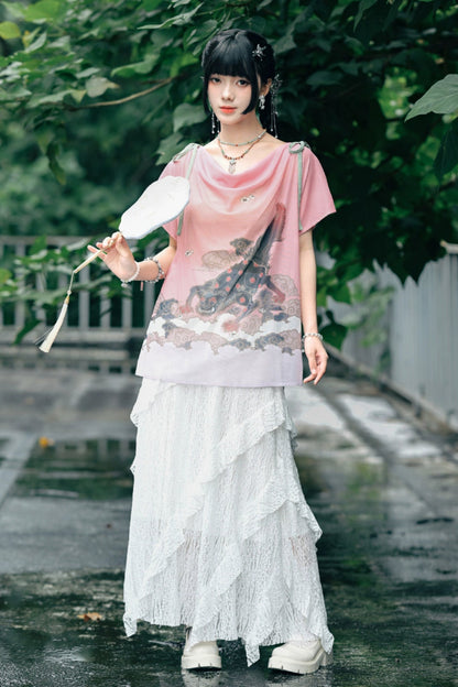 フリンジデザインロングスカート