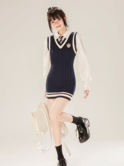 College Style Long Knit Vest Dress