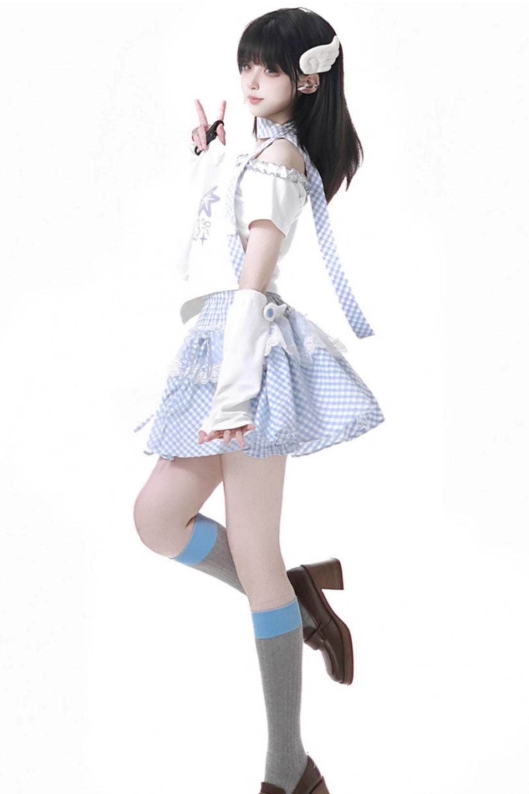 パステルスイートツインスカーフ付きTシャツ＋パフスカート＋アームカバー