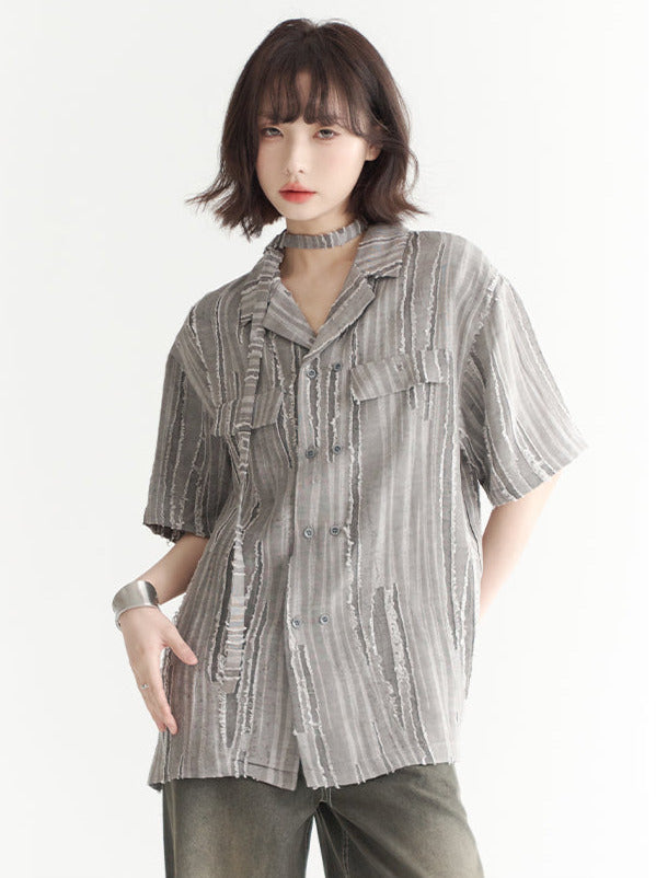 Open collar neck strap design damaged loose shirt