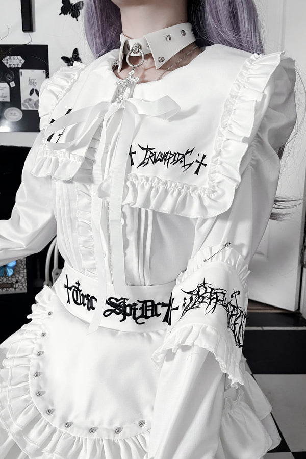 ライトアジアダークスリムロングスリーブトップス+フェイクエプロンショートスカート