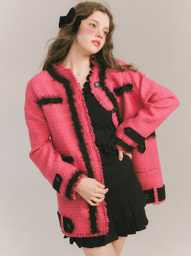 Vivid Pink Tweed Long Jacket