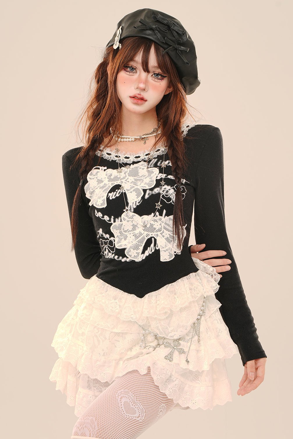 Ballet Lace Long Sleeve Slim Top