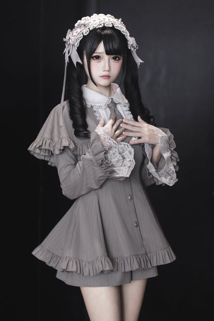 【12月8日予約締切】グレーストライプサブカルケープスーツセット＋ヘアバンド＋ヘアクリップ