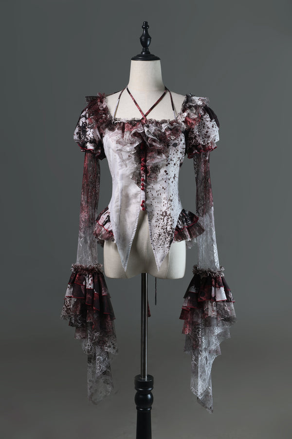 [Deadline for reservations: December 10] Bloodstained Square Halter Neck Flared Sleeve Top