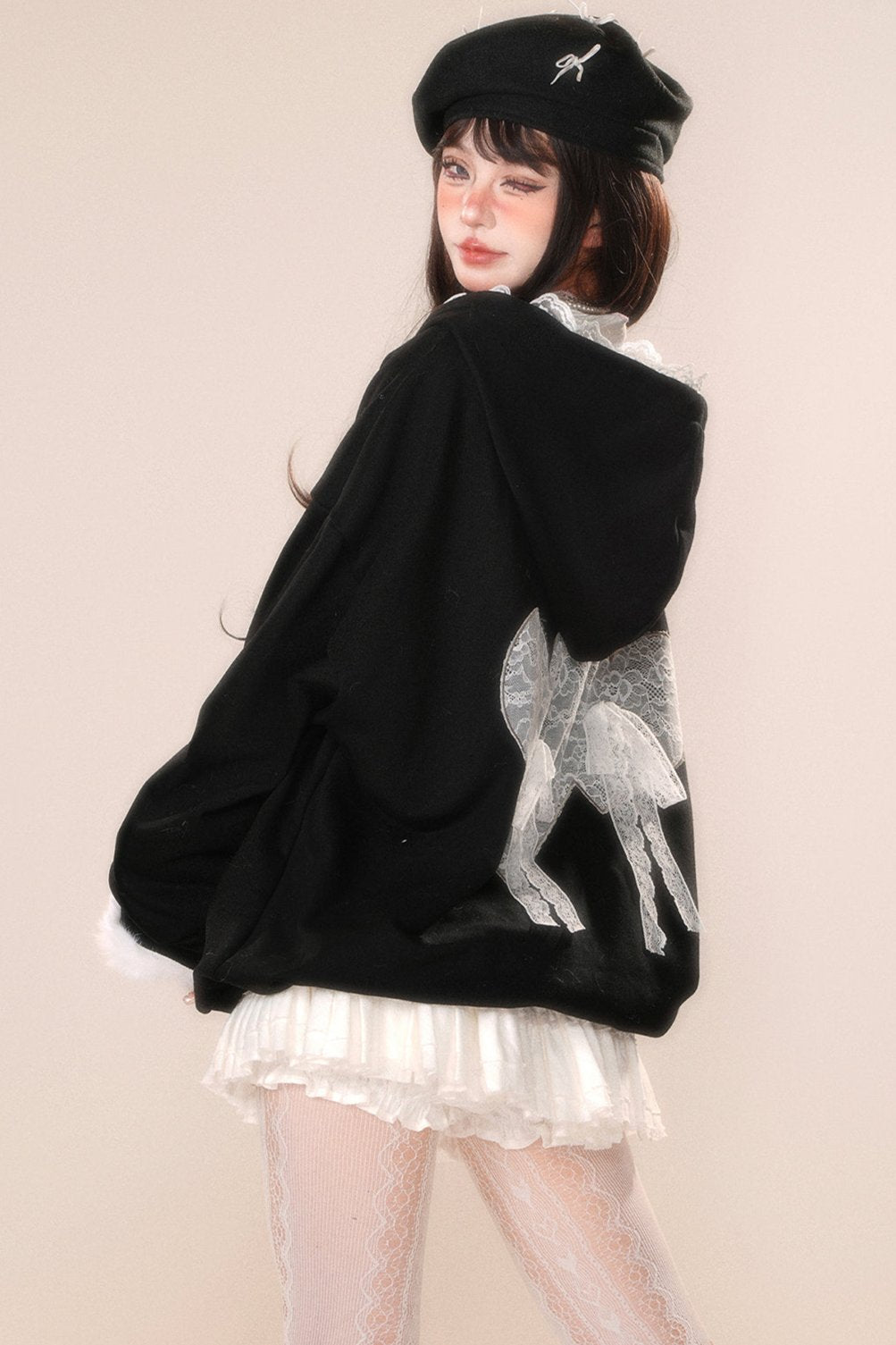 レースフーディースウェットシャツジャケット