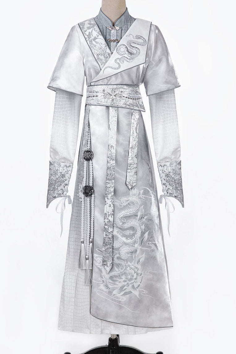 Silver Snake Improved Hanfu Dress and Jacket Set-Up