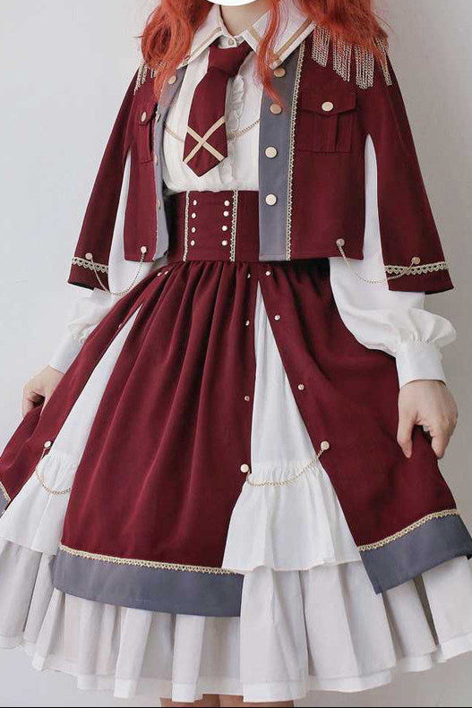 軍服】ケープジャケット＋ネクタイ付きフリルブラウス＋ウエストマーク