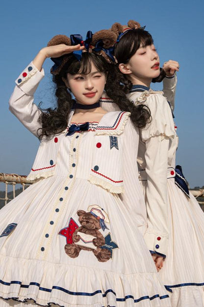 [Reservation deadline on October 8] Navy Bear Original Lolita Fake Two Piece Dress + One Piece + Tops + Suspender Dress