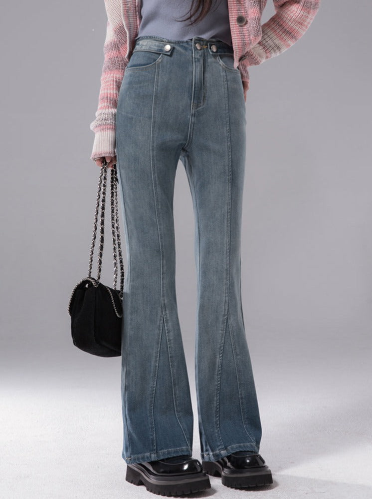 Baby Blue Stretch Skinny Denim Flared Pants