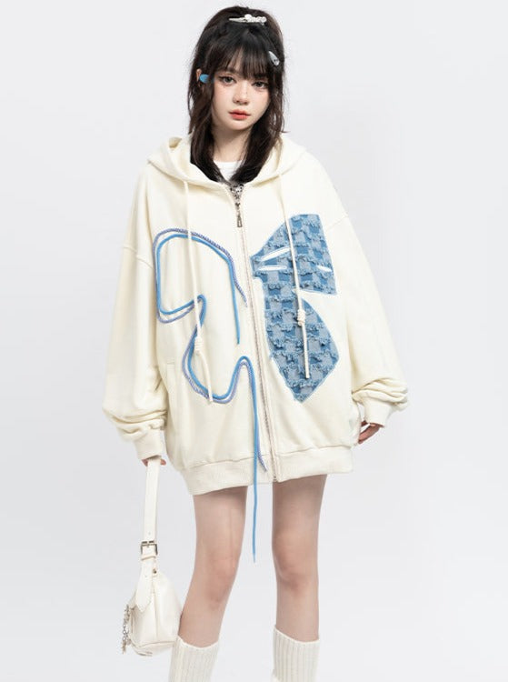 Denim Butterfly Over Hooded Hoodie