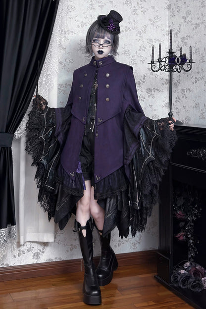 【9月5日予約締切】Dark Purple Gothic Chain Layered Lace Cape Coat(Short Length/Long Length)